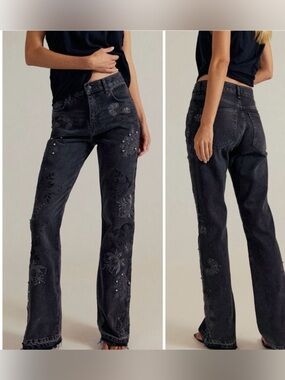 NWT Free People We The Free Irie Embroidered and Studded Jeans Phantom 27